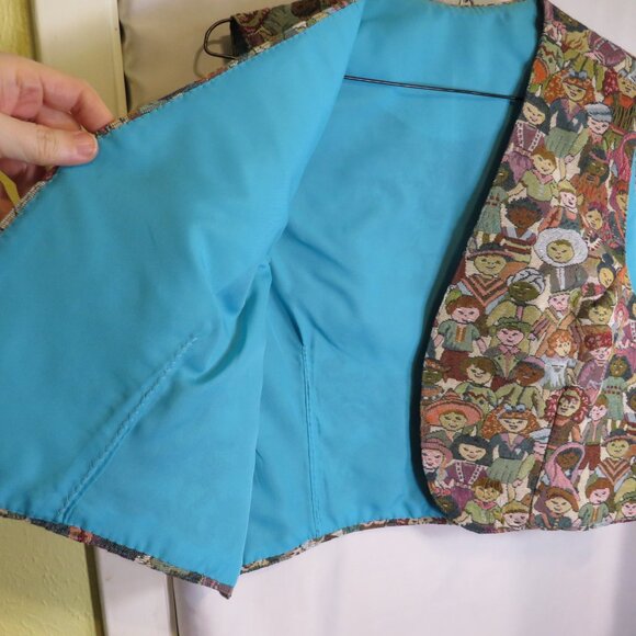 Vintage "Kids Around the World" Tapestry Vest, Size Large UNISEX (TEACHERS) - Picture 3 of 8